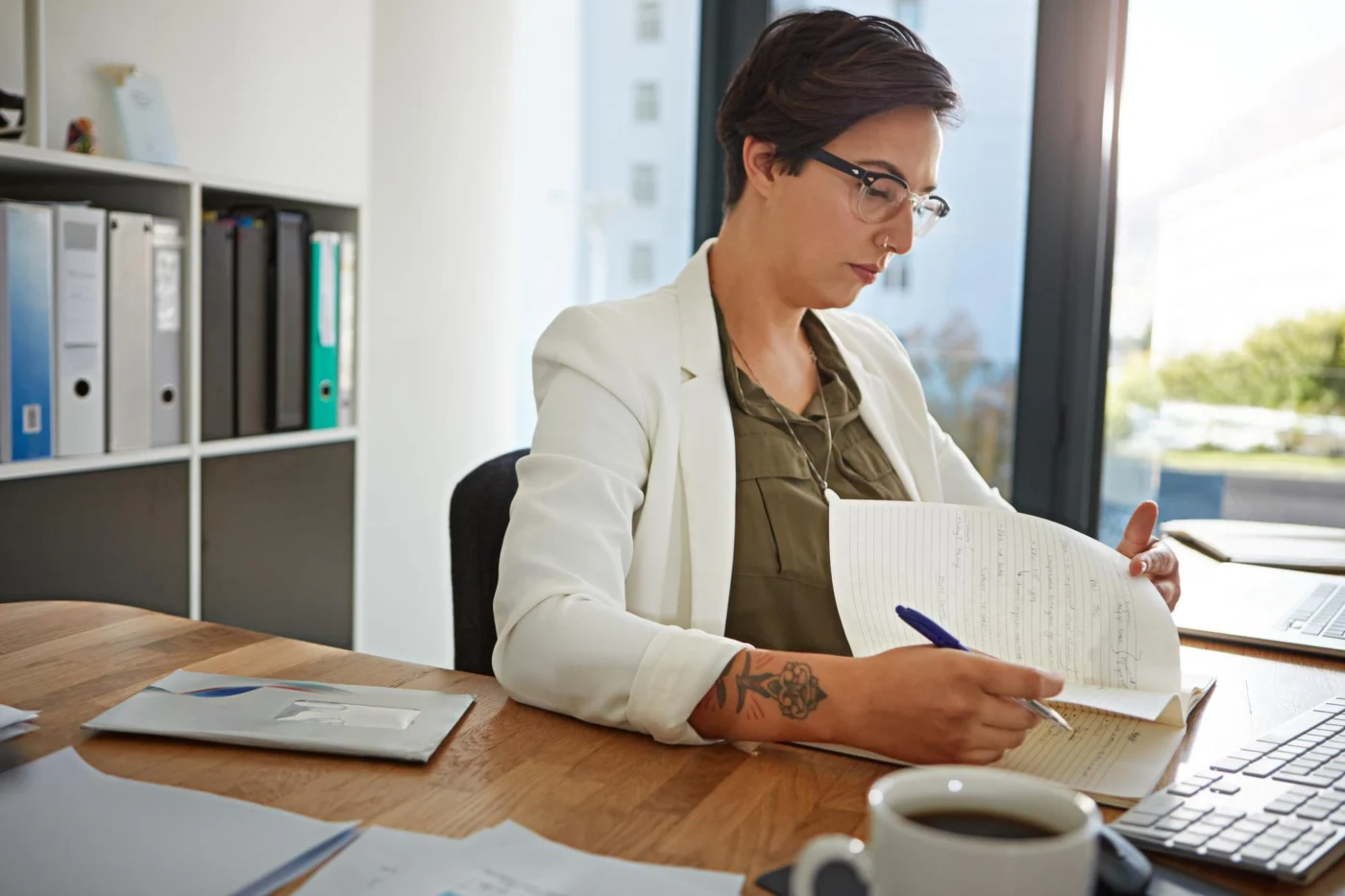 A business owner reviewing company documents