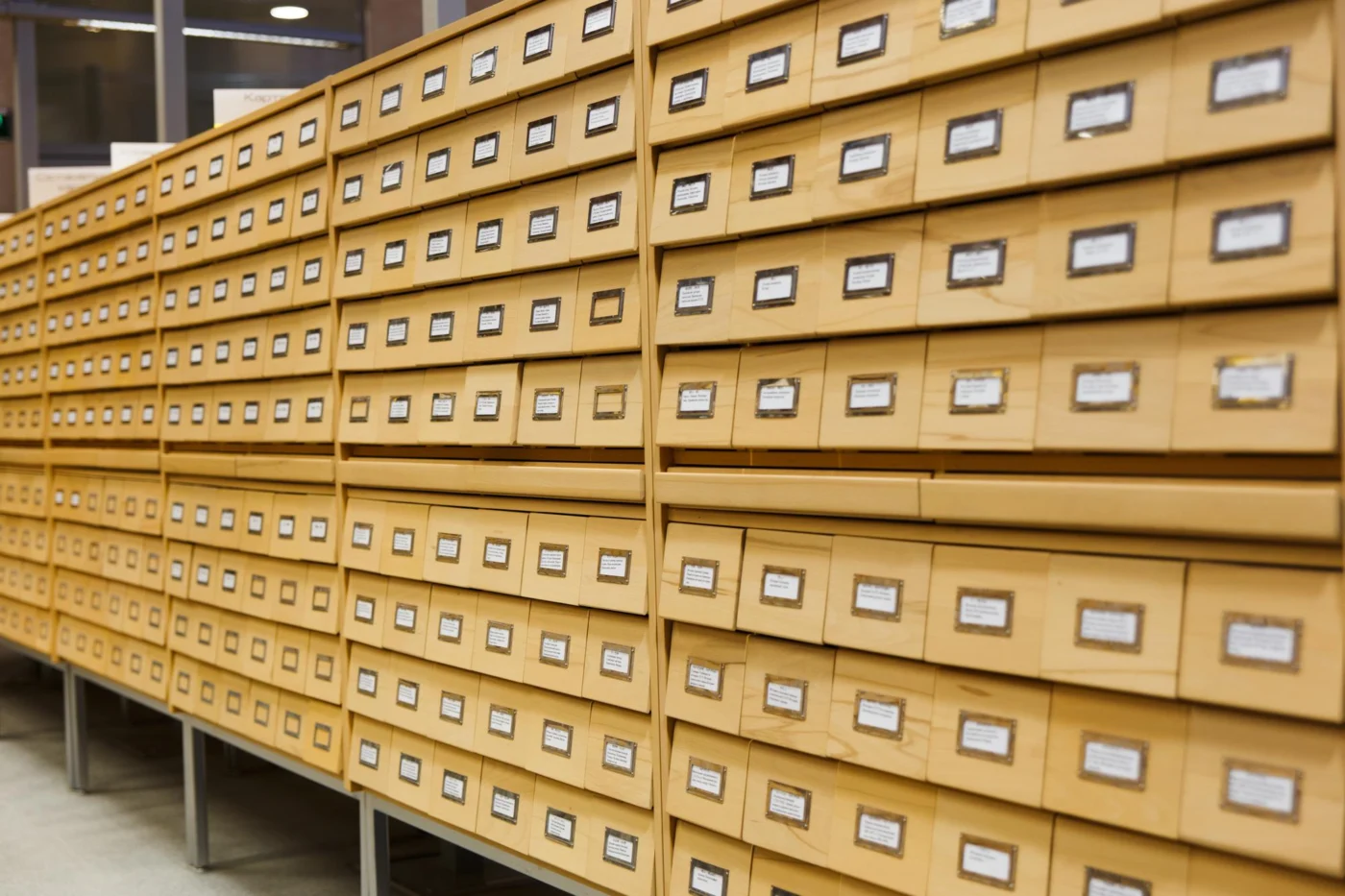 Business files and folders stored on shelves in a tidy office